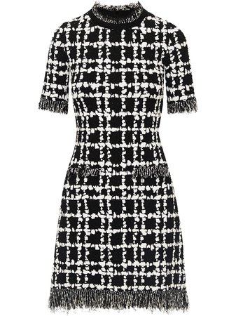 Shop black & white Oscar de la Renta two-tone checked mini dress