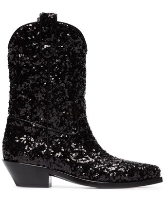Black Dolce & Gabbana Gaucho 40 Sequined Cowboy Boots CT0454AZ277 - Farfetch
