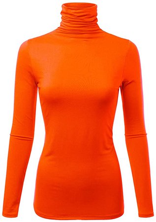 FASHIONOLIC Womens Premium Long Sleeve Turtleneck Lightweight Pullover Top Sweater (CLLT002) Orange M at Amazon Women’s Clothing store