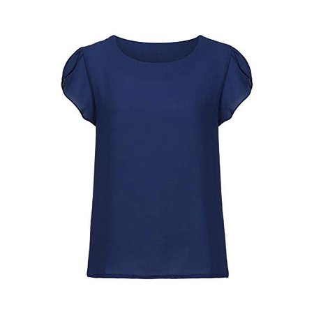 MODOQO Women Summer Short Sleeve Blouse O Neck Chiffon Solid Tops Clothes T Shirt Navy at Amazon Women’s Clothing store: