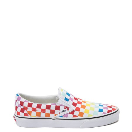 Vans Slip On Rainbow Checkerboard Skate Shoe - White / Multicolor | Journeys