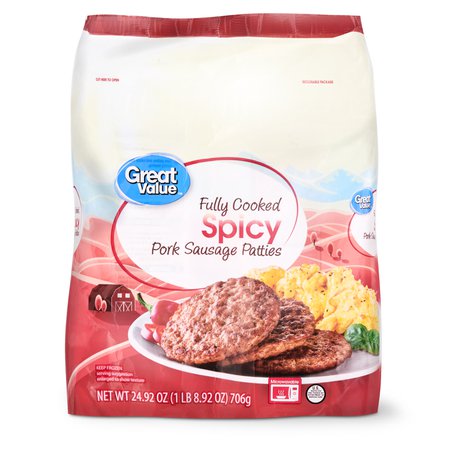 Walmart Grocery - Great Value Fully Cooked Spicy Pork Sausage Patties, 24.92 oz