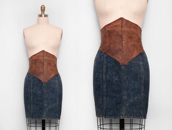 1980s Denim Pencil Skirt Leather Corset Western Size Small | Etsy