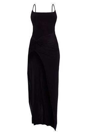 Black Slinky Strappy Twist Draped Maxi Dress | PrettyLittleThing USA