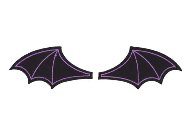 bat wing wings embroidered patch black purple
