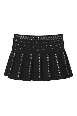 Black Micro Pleated Beach Skirt With Stud Detail | Jaded London