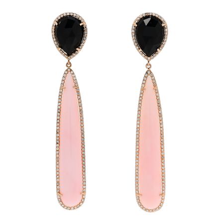 IRENE NEUWIRTH 18K Rose Gold Diamond Pink Opal Black Onyx Drop Earrings 1134373 | FASHIONPHILE