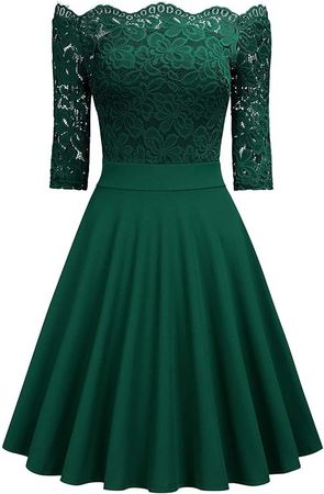 MISSMAY Women's Vintage Floral Lace Half Sleeve Boat Neck Formal Swing Dress (XX-Large, Green) at Amazon Women’s Clothing store