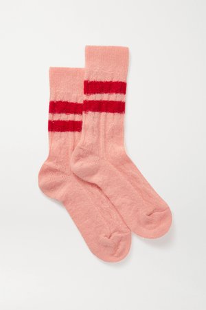 Pink Striped cable-knit mohair-blend socks | Maria La Rosa | NET-A-PORTER