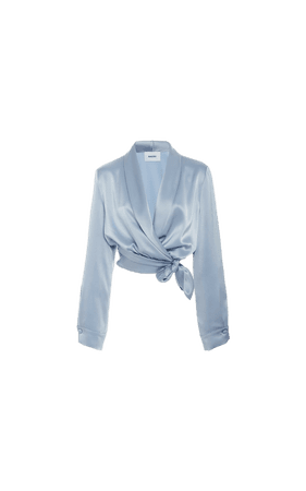 light blue silk blouse