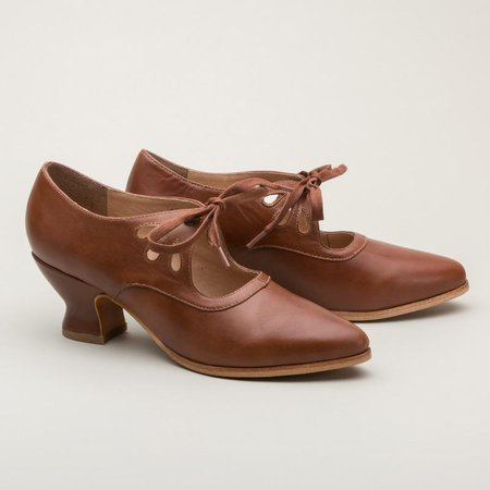 PRE-ORDER Gibson Edwardian Leather Shoes (Tan)(1900-1925) – American Duchess