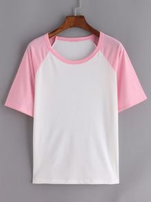 Contrast Raglan Sleeve Pink White T-shirt