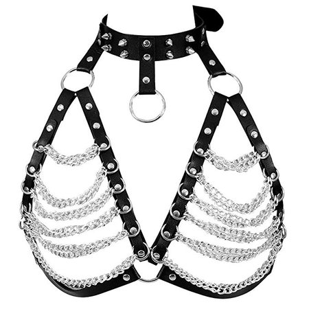 Amazon.com: Women's Punk Waist Harness Belt Metal Body Chain Crop Tops Leather Harness Dance Rave Bralette (Black): Clothing