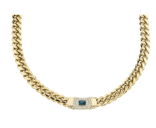 Ruby Stella 14k Yellow Gold Diamond Blue Topaz Miami Cuban-Link Necklace $18,500