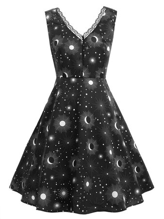 Plus Size Starry Sky Flared Dress - Trend Way Dress
