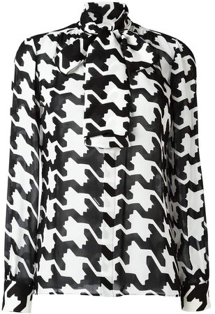 geometric print pussybow blouse