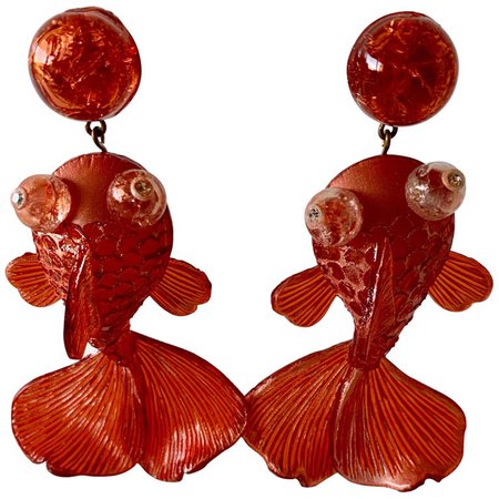 Red Orange Koi Fish Statement Earrings For Sale at 1stdibs