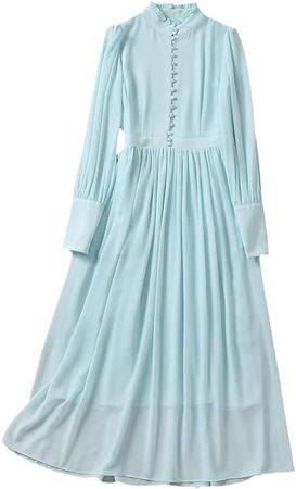 Spring Long Sleeve Midi Chiffon Dresses Women Elegant Ruffled Collar Party Dresses Ladies at Amazon Women’s Clothing store
