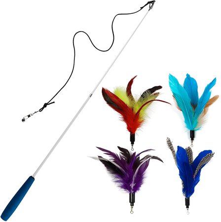 Amazon.com : EcoCity Cat Toys - Cat Teaser Toys - Include Cat Wand and Natural Feather Refills (5 Pack) : Pet Supplies