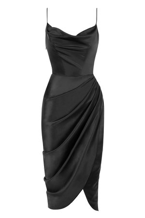 Clothing : Bodycon Dresses : 'Reva' Black Satin Balcony Corset Dress