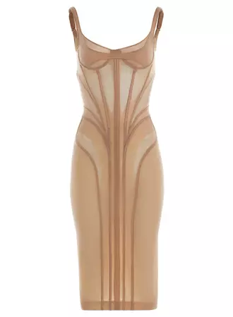 tan corseted lingerie midi dress | MUGLER Official Website – Mugler