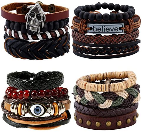Amazon.com: Leather Bracelet for Men Wrist Band Brown Rope Bracelet Bangle DALARAN (Set): Clothing