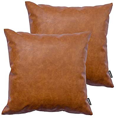 Amazon.com: HOMFINER Faux Leather Throw Pillow Covers, 18 x 18 inch Set of 2 Thick Cognac Brown Modern Solid Decorative Square Bedroom Living Room Cushion Cases for Couch Bed Sofa: Home & Kitchen