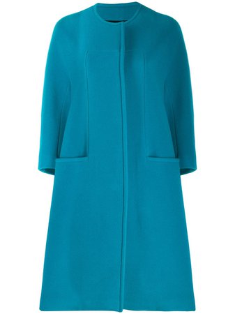 Gianluca Capannolo collarless cocoon coat turquoise blue