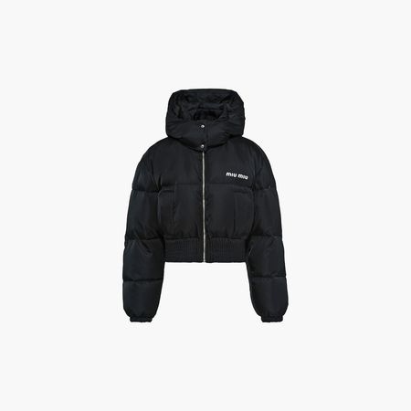 Cropped technical nylon down jacket Black | Miu Miu