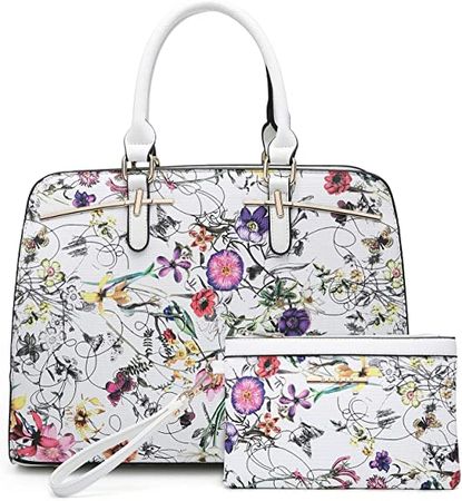 Amazon.com: Dasein Women Satchel Handbags Shoulder Purses Totes Top Handle Work Bags with 3 Compartments (1-White Flower) : Clothing, Shoes & Jewelry
