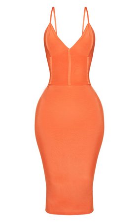 Shape Orange Slinky Panelled Midi Dress | PrettyLittleThing USA