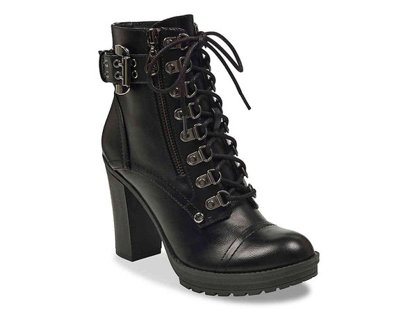 Black Leather Heeled Combat Boots