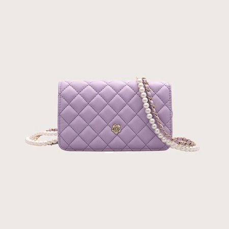 lavender purse with pearl strap