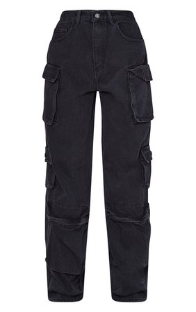 Mid Blue Wash Cargo Pocket Detail Wide Leg Jeans | PrettyLittleThing USA