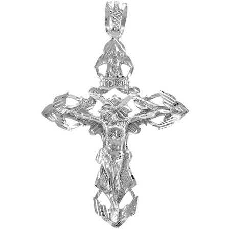 Solid 925 Sterling Silver Extra Large Hip-Hop Cross Crucifix Necklace Pendant | Silver INRI Crucifix Pendant