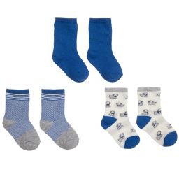 Mayoral Newborn - Blue Cotton Baby Socks (3Pack) | Childrensalon