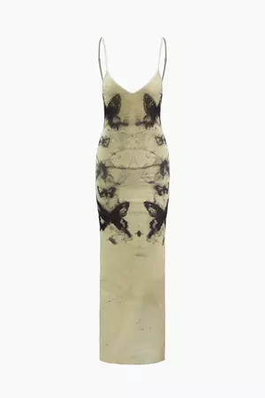 Butterfly Print V-neck Maxi Dress – Micas