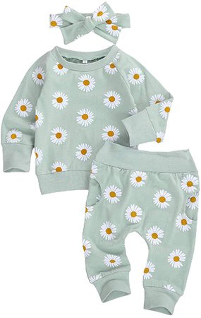 Amazon.com: 0-24M Flower Newborn Infant Baby Girl Clothes Set Long Sleeve Sweatshirts Tops Pants Outfits (Green, 18-24 Months): Clothing