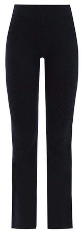 Rib Knitted Flared Cashmere Trousers - Womens - Navy