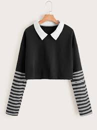 black and white shirt with white collar and sleeves romwe - Google Search