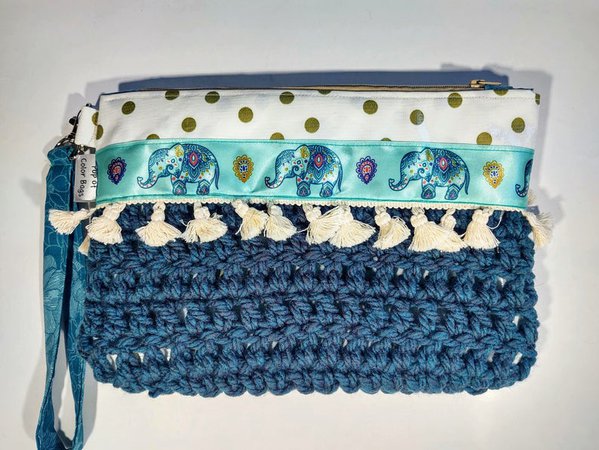 Boho Crochet and Fabric Wristlet Wristlet Clutch Clutch with | Etsy
