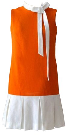 White and Orange 60s Mod Shift Dress