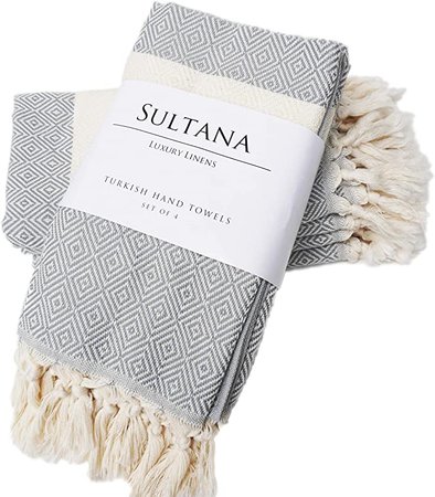 Amazon.com: Sultana Luxury Linens - Turkish Hand Towels (Set of 4) | 100% Cotton | Eco-Friendly | Quick Dry | Hand, Tea, Kitchen, Hair, Spa, Face, Bath, Dish | Decorative Bathroom Towel | Peshkirs (Grey): Home & Kitchen