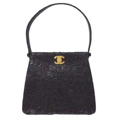 Chanel Black Satin Lace Gold Small Mini Top Handle Satchel Kelly Style Bag For Sale at 1stDibs