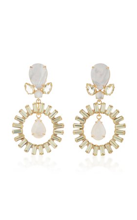 Earrings Set with Mother of Pearl, Lemon Quartz Drop Made Out of Clear C.Z. Baguetes and Mother of Pearl Drop by Bounkit | Moda Operandi