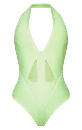Lime Bandage Halterneck Bodysuit | Tops | PrettyLittleThing USA