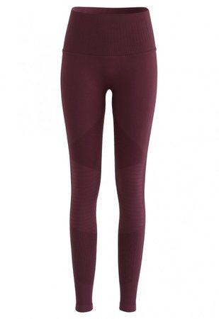 High-Rise Fitness Yoga Leggings in Burgundy - Pants - BOTTOMS - Retro, Indie and Unique Fashion