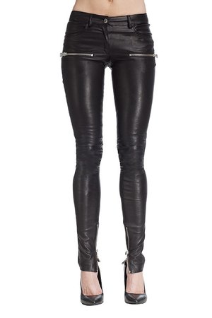 Leather Skinny Pant - Skinny black leather pants in black with zipper detail. Skinny leg ... | ANINE BING