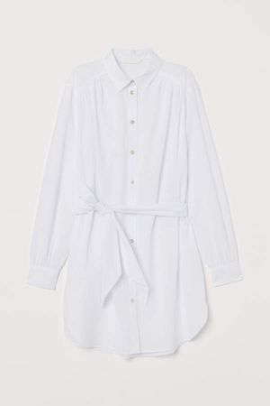 Long Shirt with Tie Belt - White