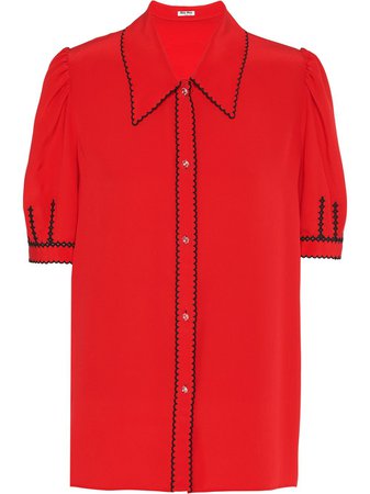 Miu Miu Embroidered Contrast short-sleeved Shirt - Farfetch